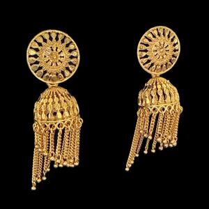 Bodha Gold Plated Traditional Indian Large Tassel Jhumka Earrings for Women